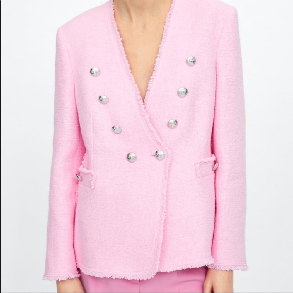 Last one! ZARA 💕 PINK TWEED JACKET M - Picture 4 of 12
